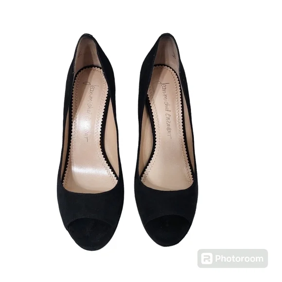 Jean-Michel Cazabat Black Suede Peep Toe Heels Size 38/8 - Picture 1 of 11